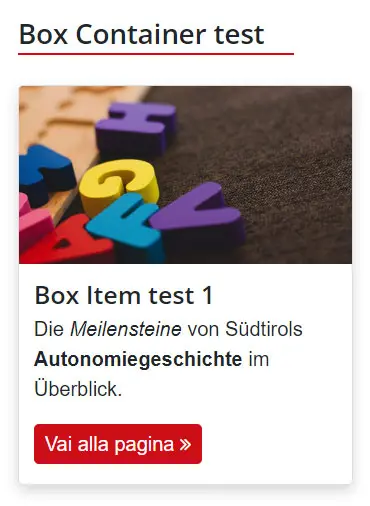 Beispiel „Box Item“ mit „Link Type“ „Button“ Beispiel „Box Item“ mit „Link Type“ „Button“