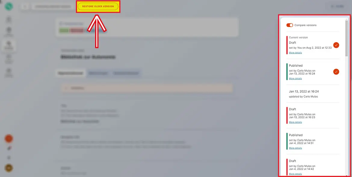 Button „Restore older version“ Button „Restore older version“