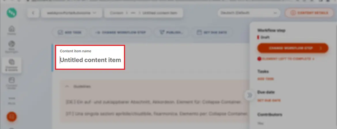 Feld „Content item name“ Feld „Content item name“