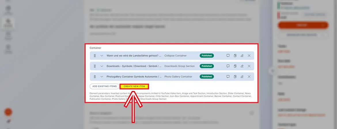 Button „Create new item“ Button „Create new item“