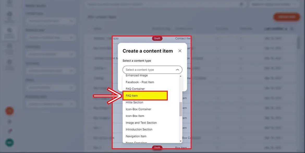 Selezione content type FAQ Item Selezione content type FAQ Item