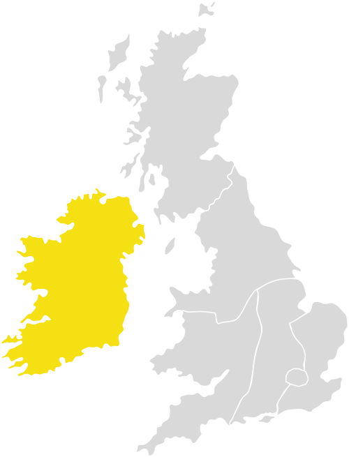 Map highlighting  Ireland & Northern Ireland