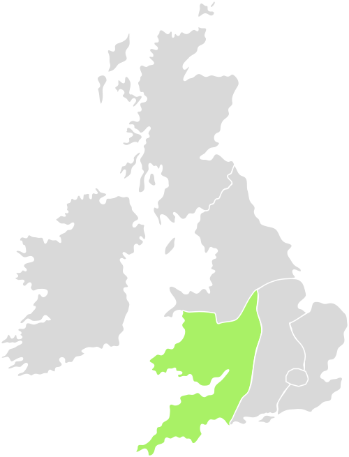 Map highlighting  Wales and West Midlands