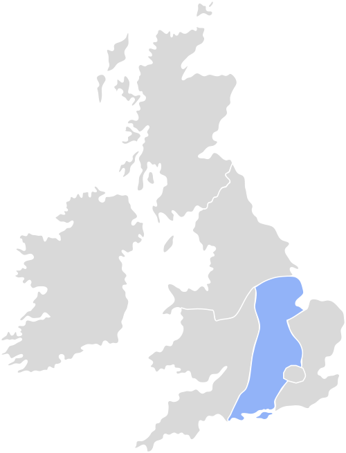 Map highlighting  Central and Eastern England
