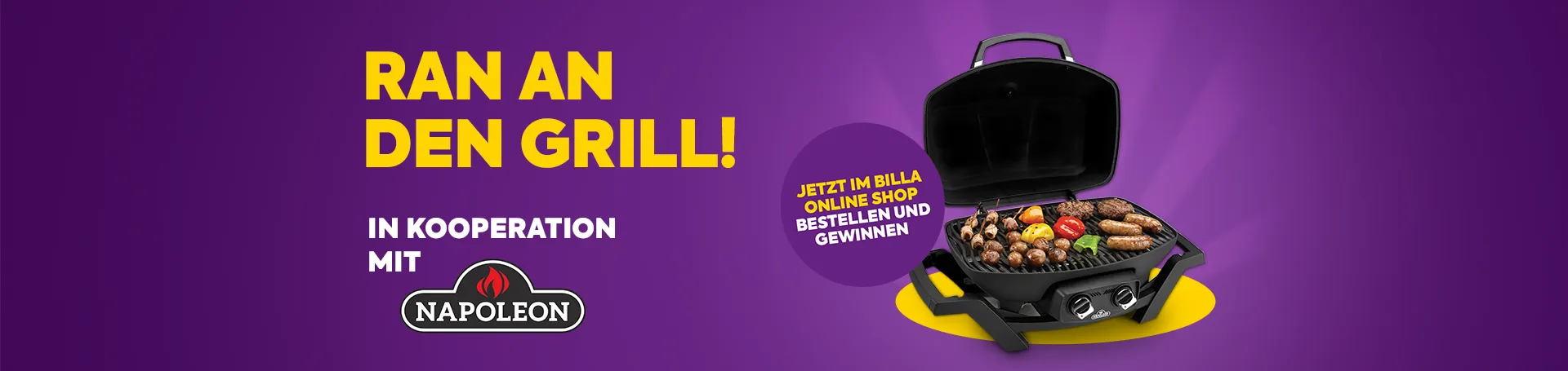 Ran an den Grill! Jetzt im BILLA Online Shop bestellen und Napoleon-Grill gewinnen.