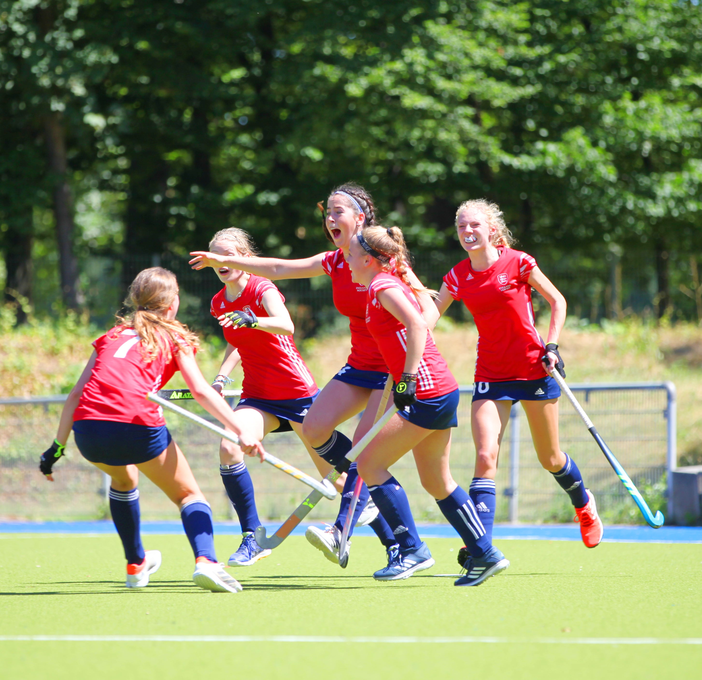 England U16 Girls celebrating goal against Germany