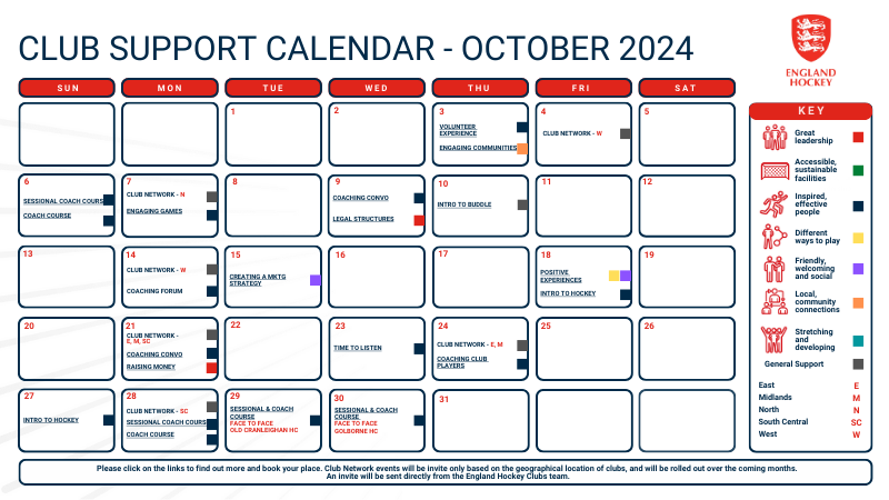 Calendar showing a selection of workshops, forums and network events during October 