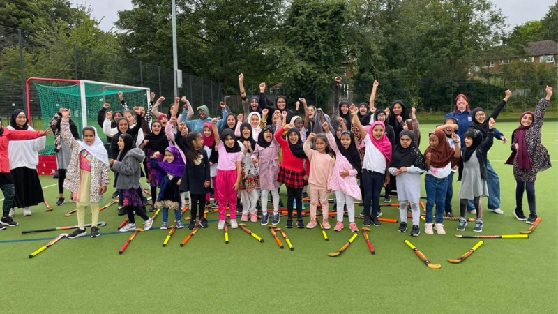 Muslim girls in Wakefield enjoying their hockey session
