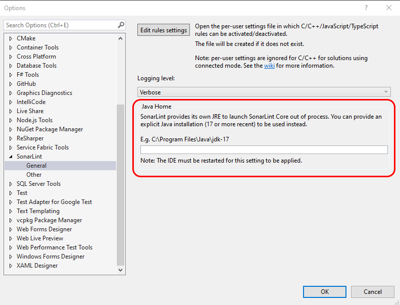 You can set your own JRE or use the JRE bundled with SonarLint for Visual Studio.