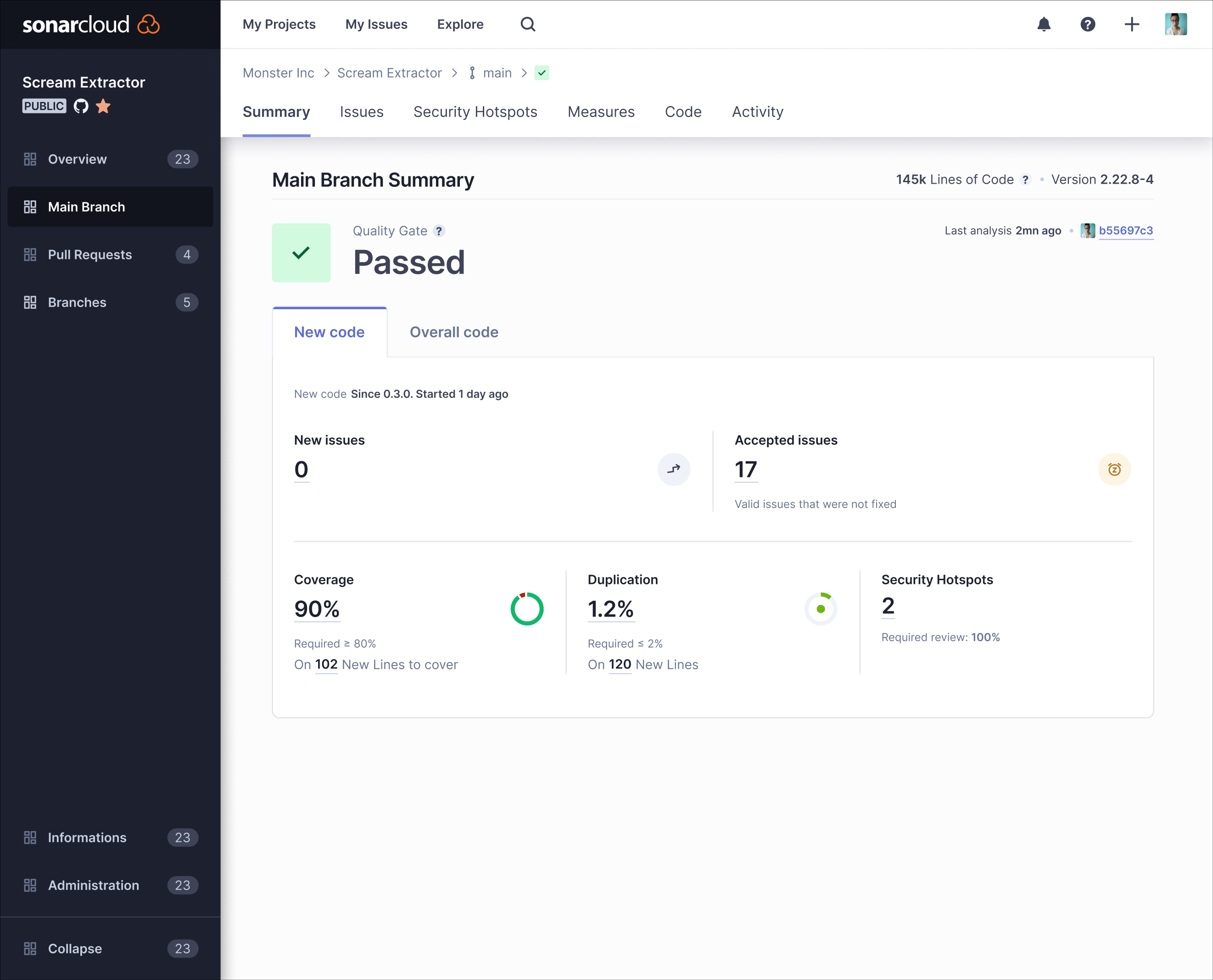 Main branch analysis overview