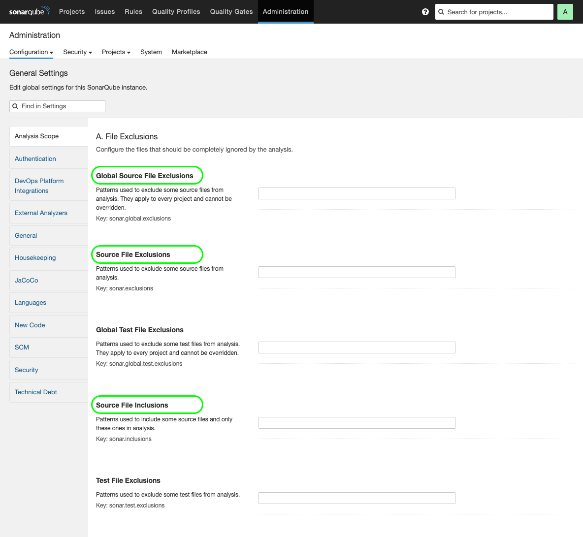 File exclusions must be defined on the SonarQube or SonarCloud server.