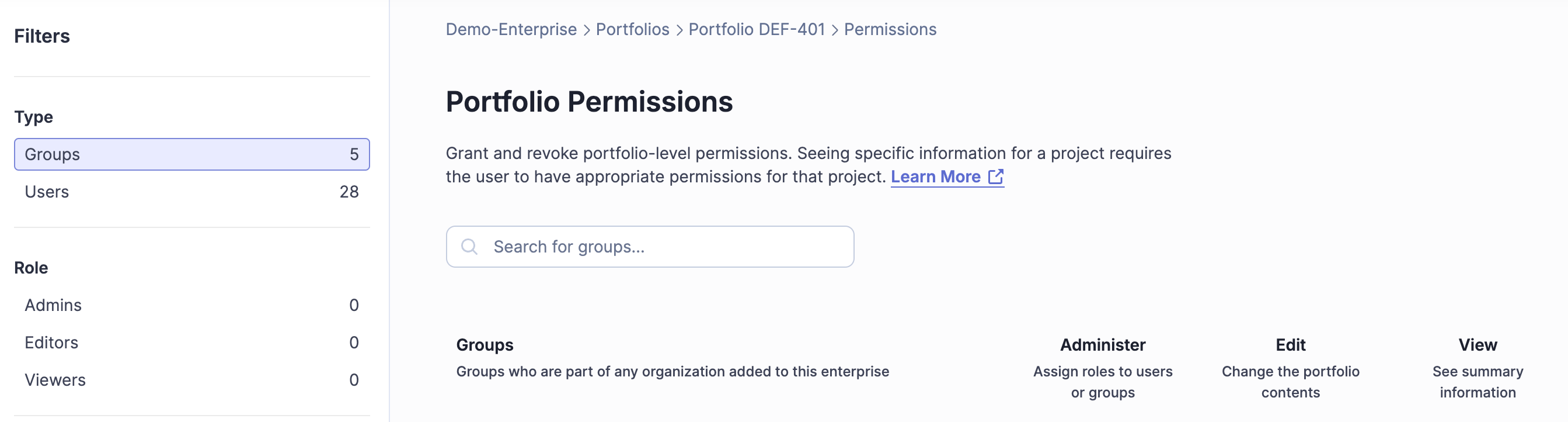 The portfolio permissions page on SonarCloud