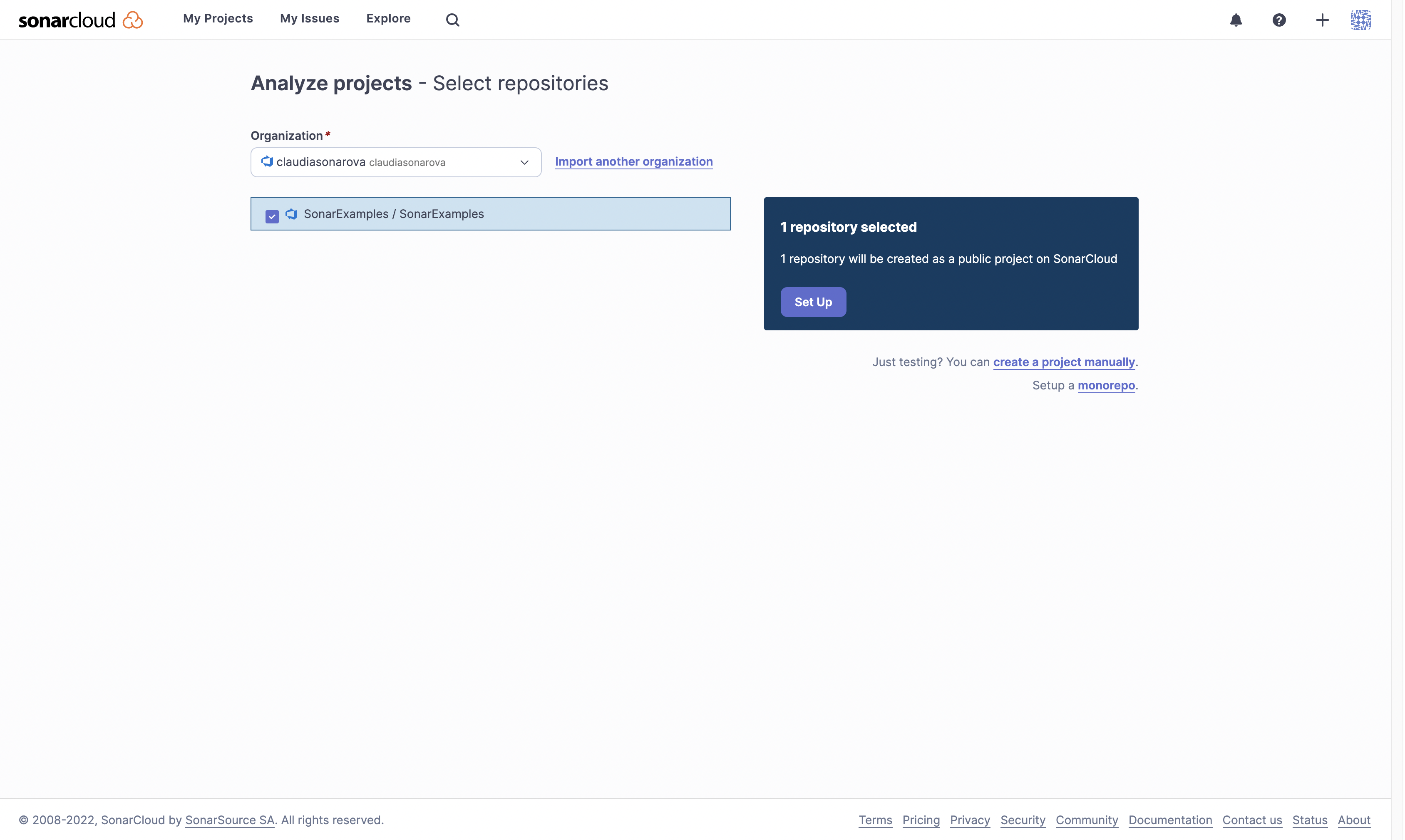 Choose which repositories to import from Azure.