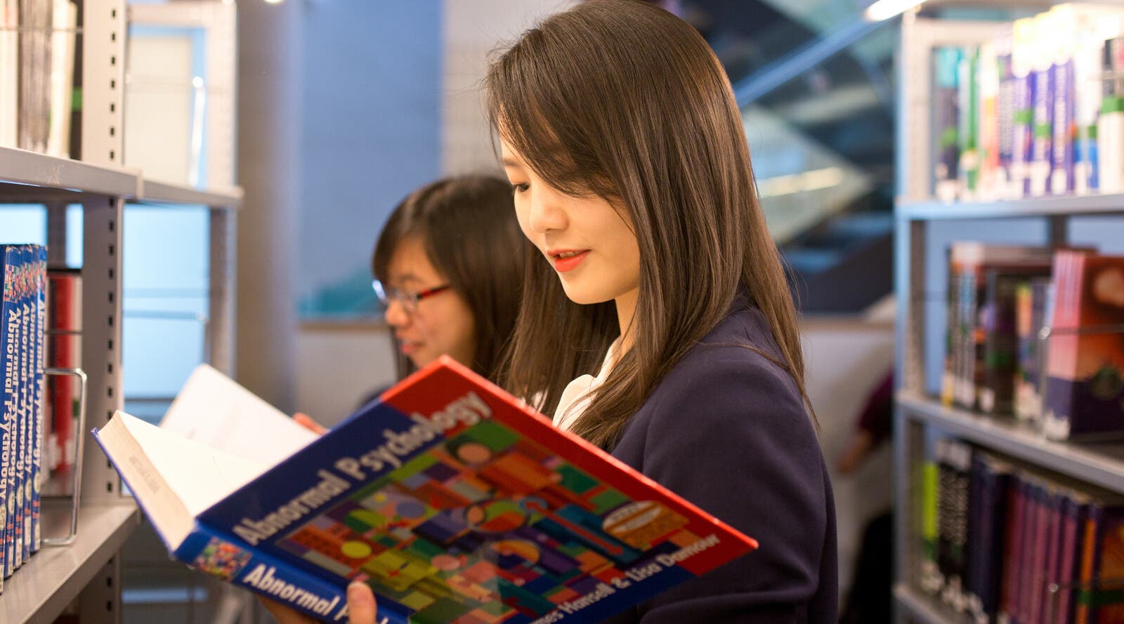 International students in the library