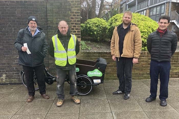 Image of Tim Goodwin from SNG, Ryan Kelly from Kingsbury, then SW9 leaseholder/cycling blogger Jon Stone and finally, Doug Leroy from OurBike.