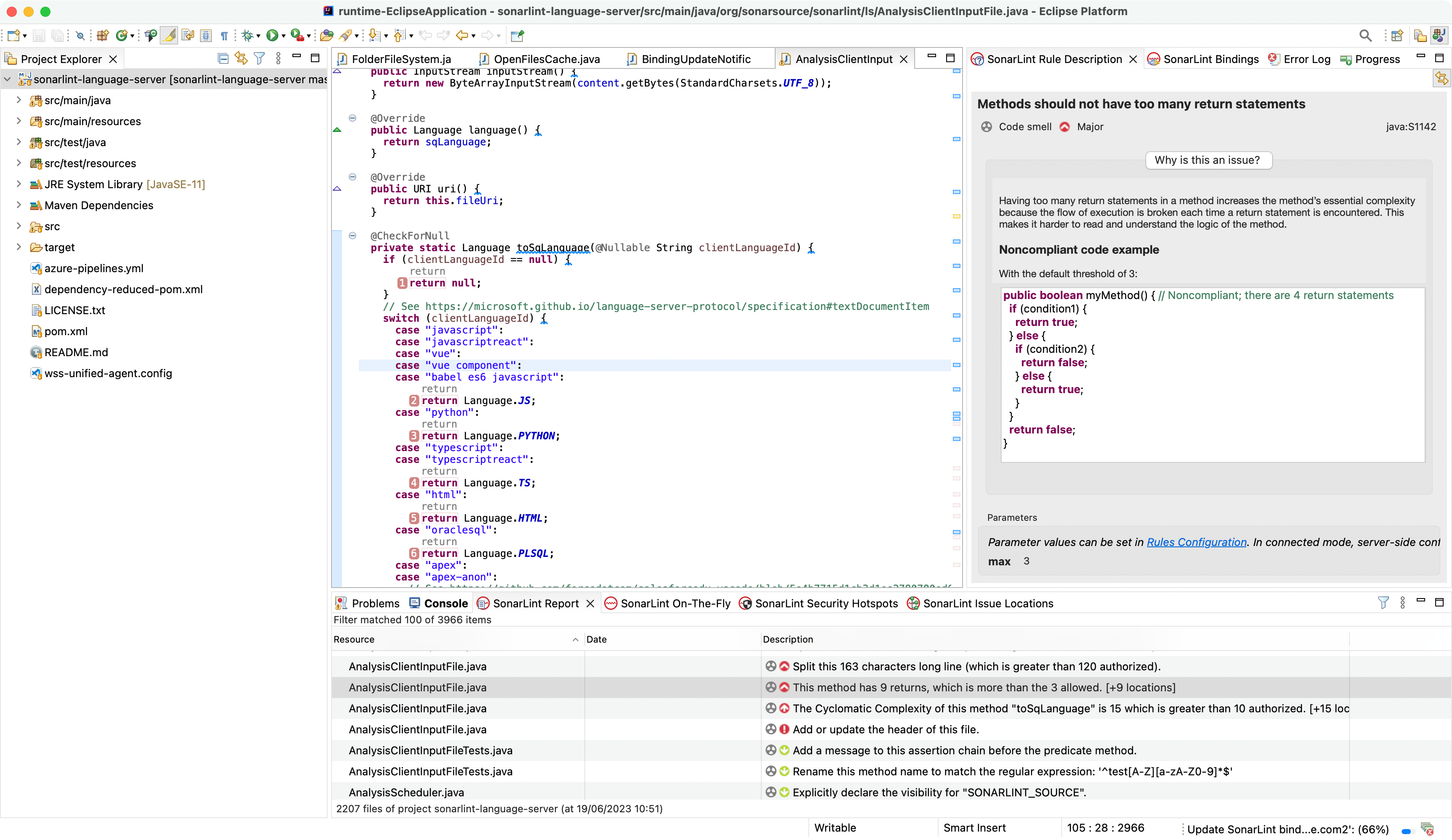 The SonarLint Rule Description view gives you information to help you fix your issue.