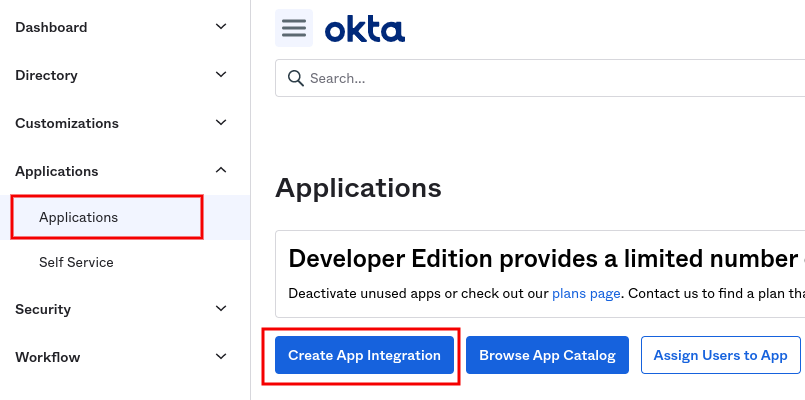 Create your first app integration in Okta for SonarQube.