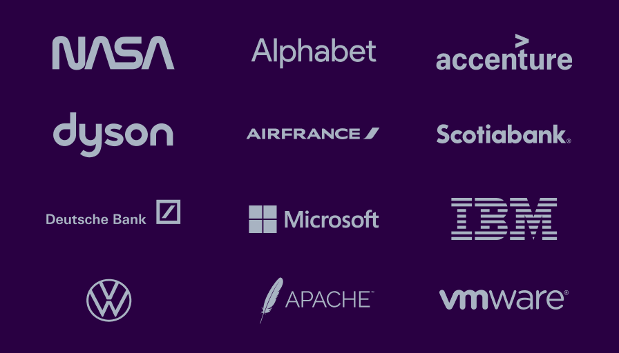 Logos of Sonar users are displayed. The group includes NASA, Alphabet, Accenture, Dyson, Air France, Scotia Bank, Deutsche Bank, Microsoft, IBM, Volkswagen, Apache and VM Ware