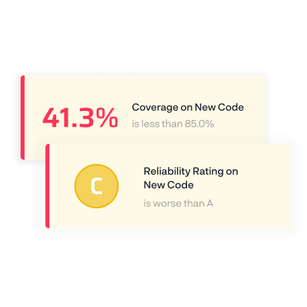 A reliability rating of C and a score of 41.3% for coverage of new code is shown, giving an example of quality scores for a project.