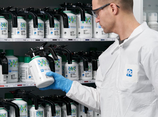 PPG employee checking Envirobase High Performance products