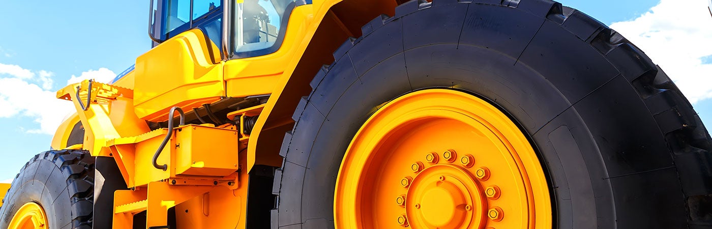 Close-up of wheels on heavy-duty vehicle