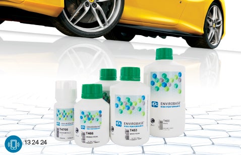 Envirobase poster featuring products and yellow car