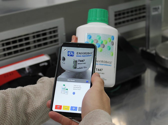 PPG Inventory app on phone scanning product