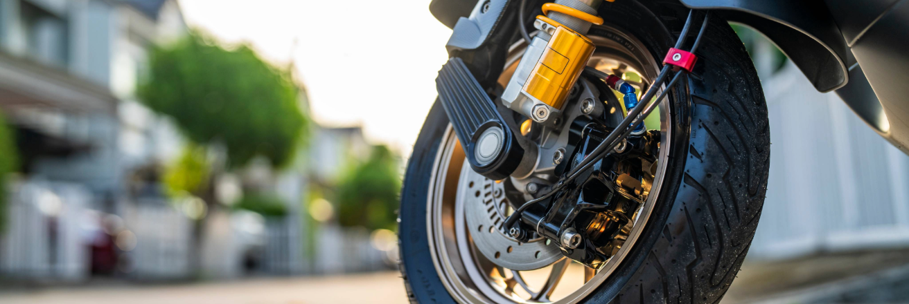 Focus image of a motorcycle wheel and tyre