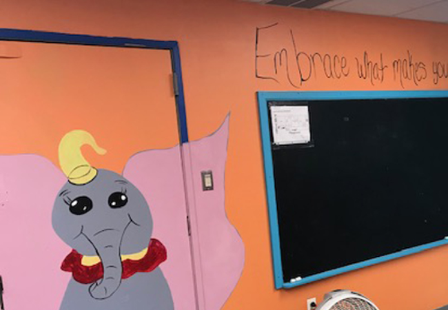 mural on classroom wall of dumbo