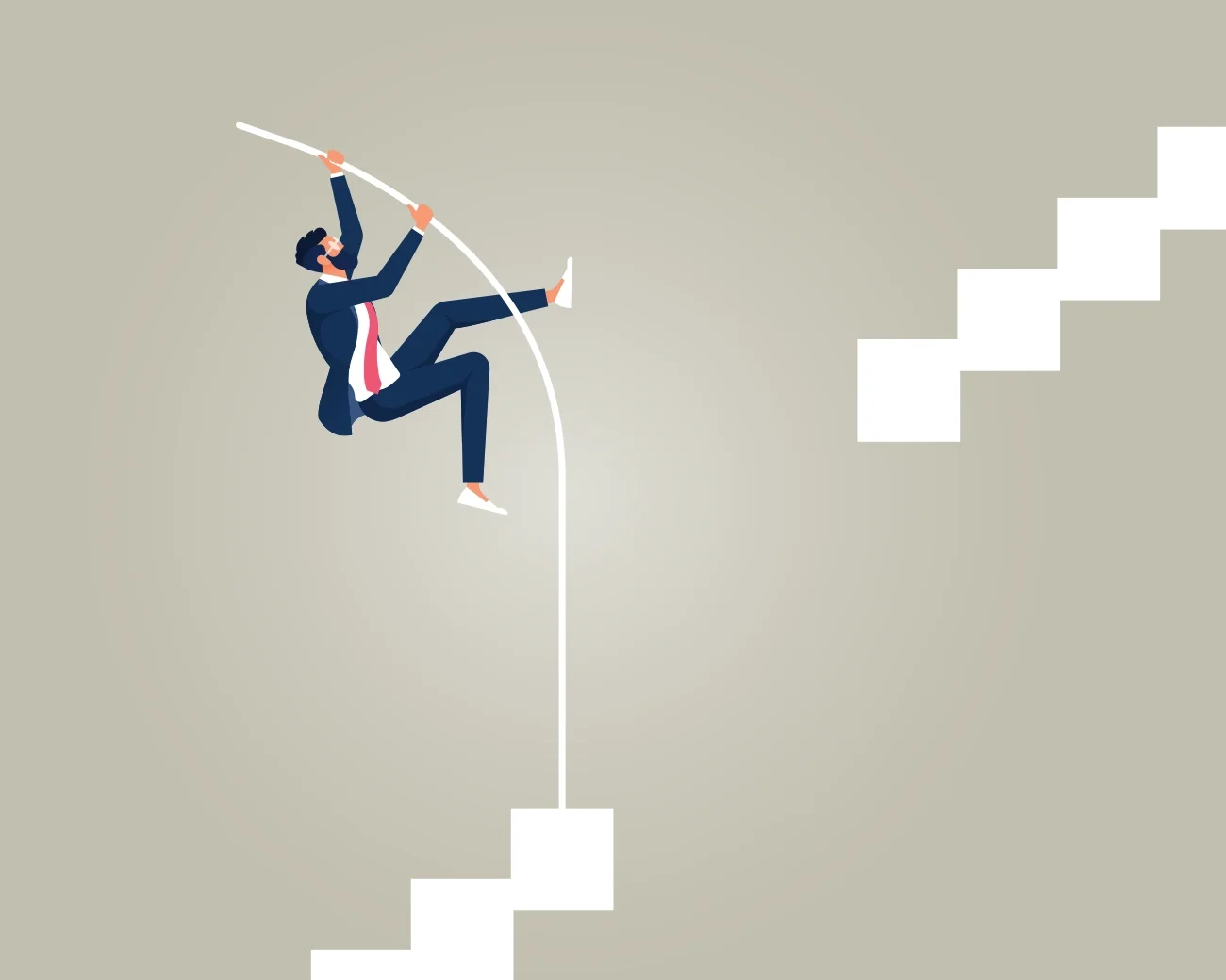 Zakenman met polsstok springt carrièreladder op illustratie