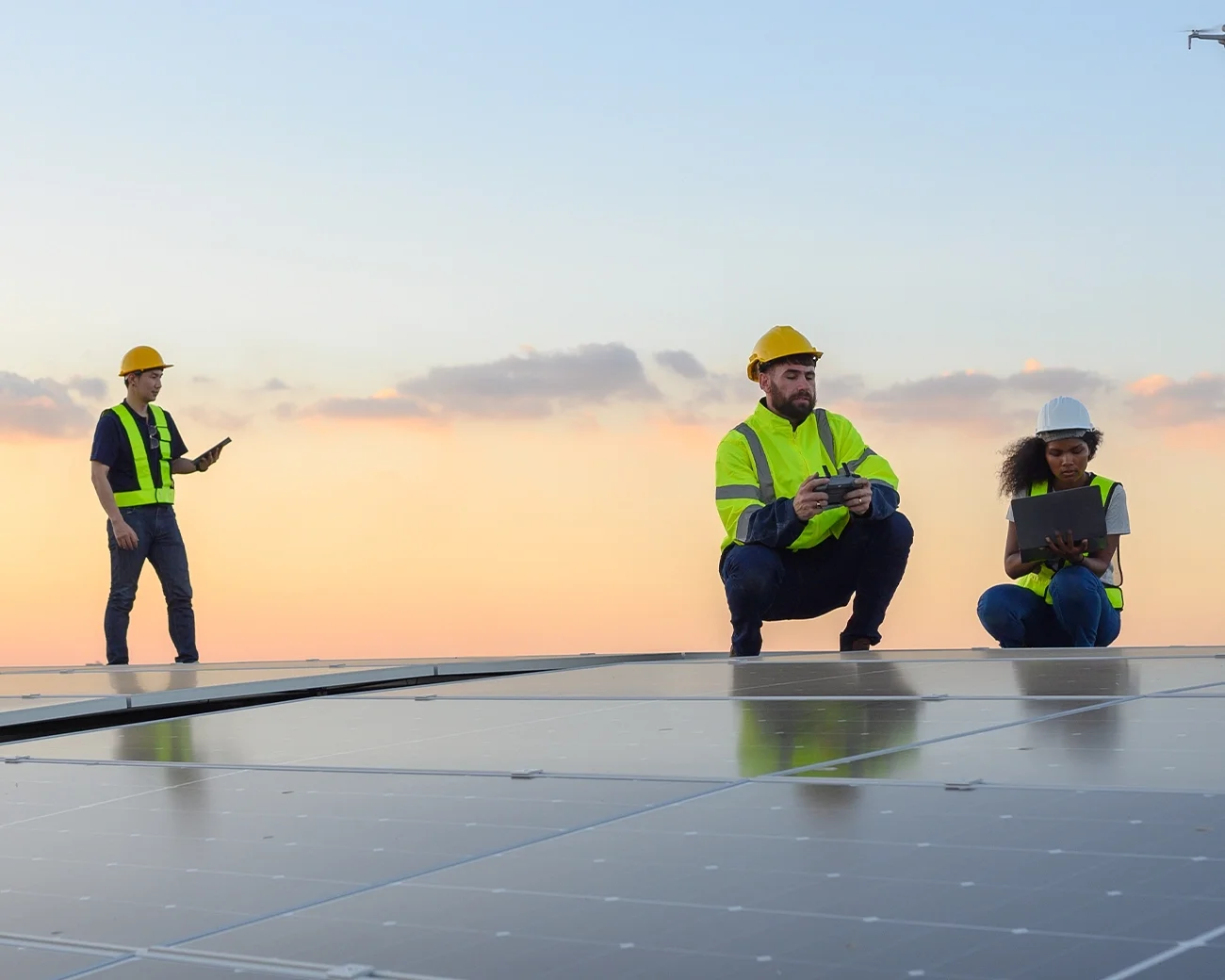 Monteurs installeren zonnepanelen op een dak.