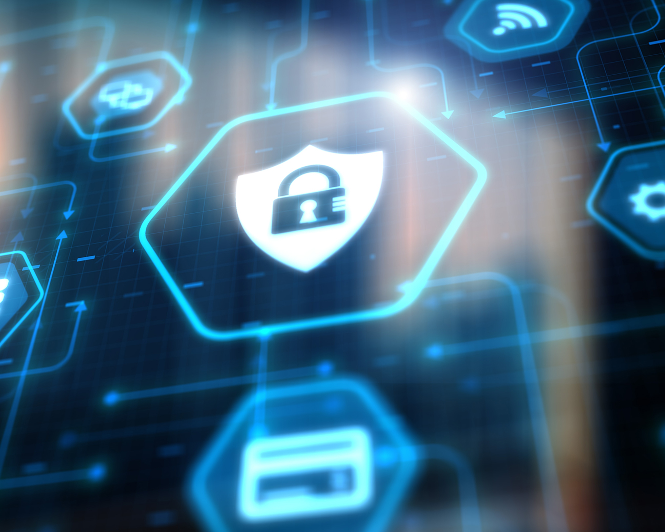 Digitaal beveiligingsschild in cybersecuritynetwerk