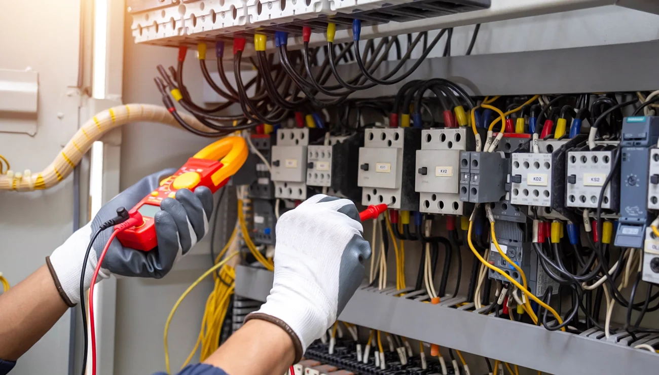 Persoon werkt aan elektrisch paneel