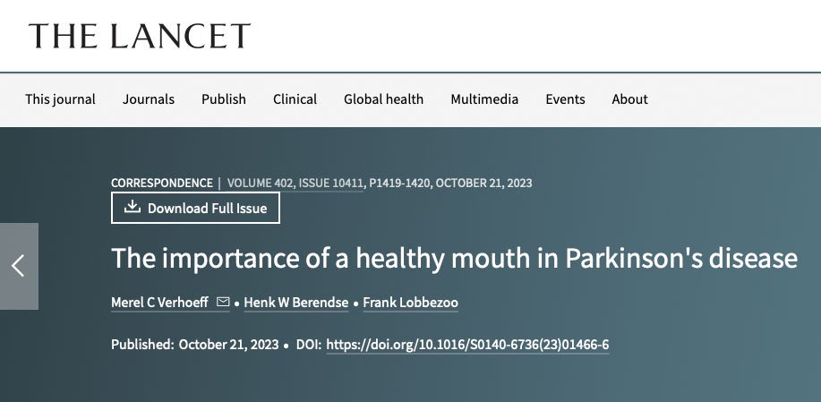 Screenshot van de publicatie-titel in The Lancet