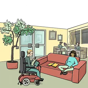 Le persone vivono in modo autonomo in un appartamento di training abitativo. Le persone vivono in modo autonomo in un appartamento di training abitativo.