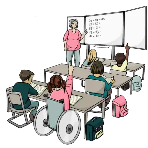 I bambini con e senza disabilità studiano insieme. I bambini con e senza disabilità studiano insieme.