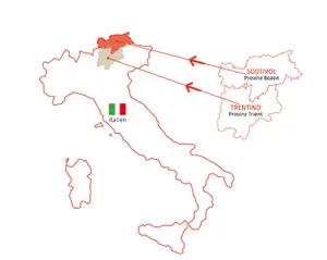Mappa dell'Italia con l'alto Adige in evidenza Mappa dell'Italia con l'alto Adige in evidenza