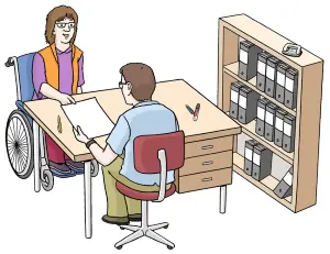 Nell’ufficio del servizio per l’inserimento lavorativo. Nell’ufficio del servizio per l’inserimento lavorativo.