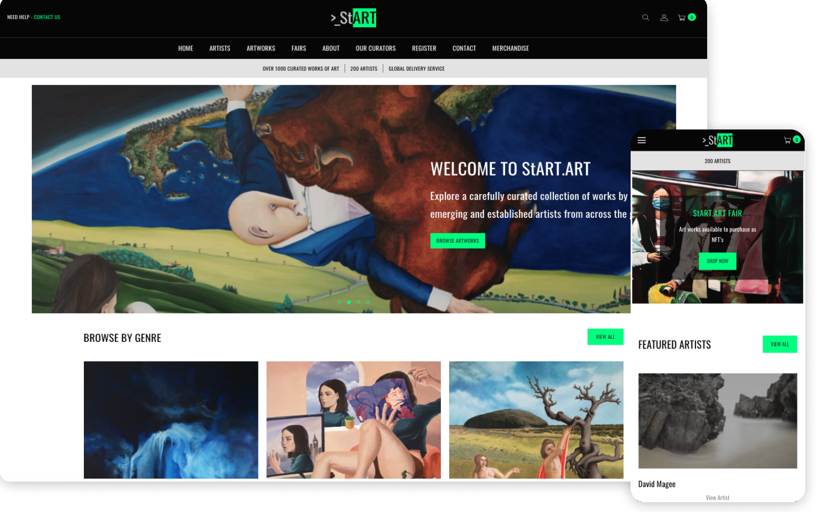 Supporting image with StART.art homepage on desktop and mobile screens