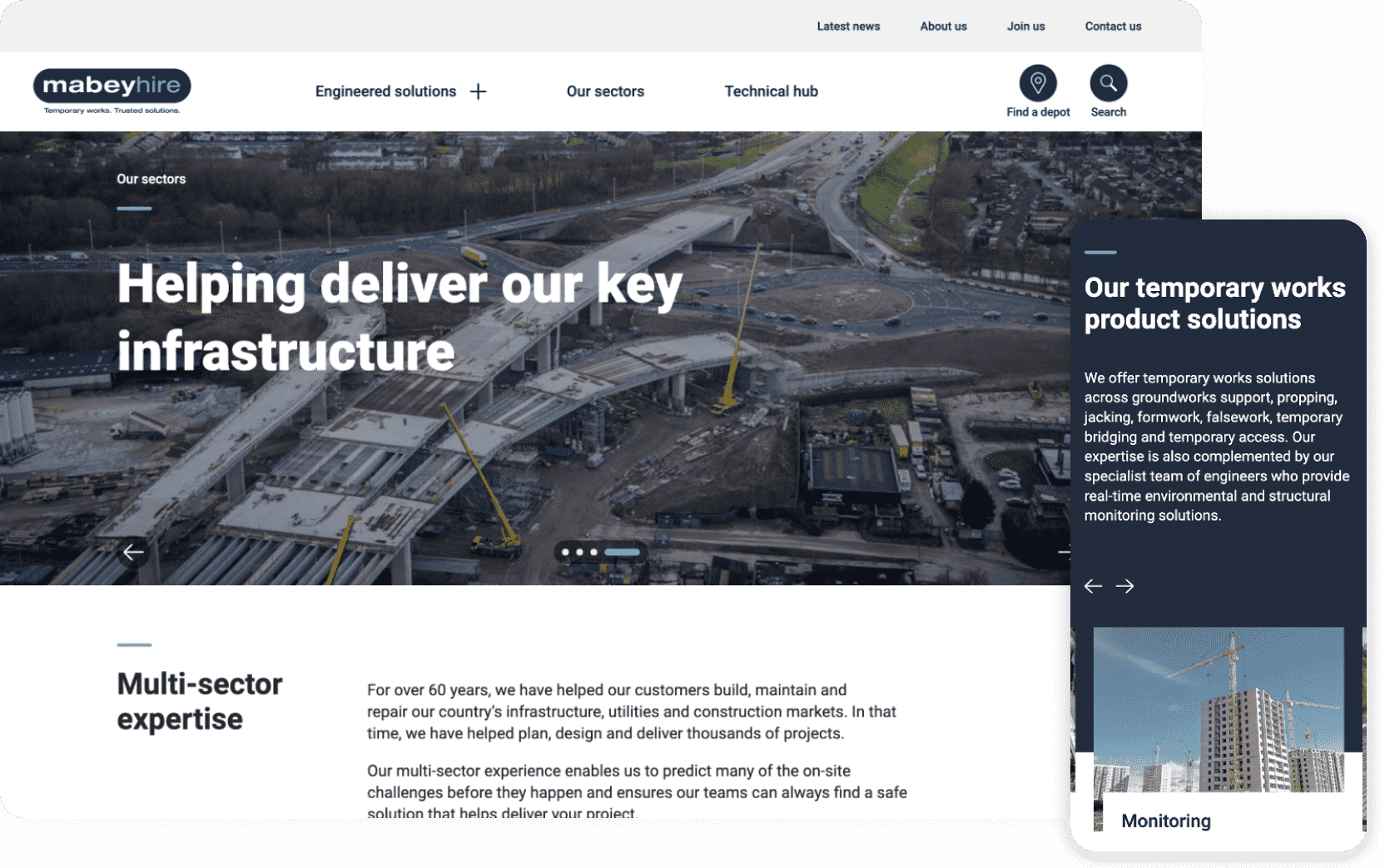 Supporting image with mock up of the Mabey Hire website