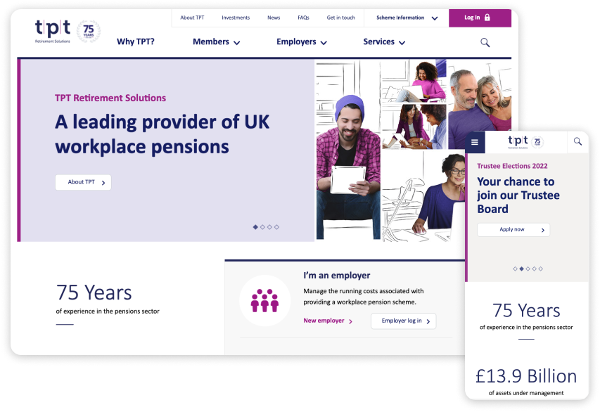 Supporting image of the Pension Trust website designs on desktop and mobile screens