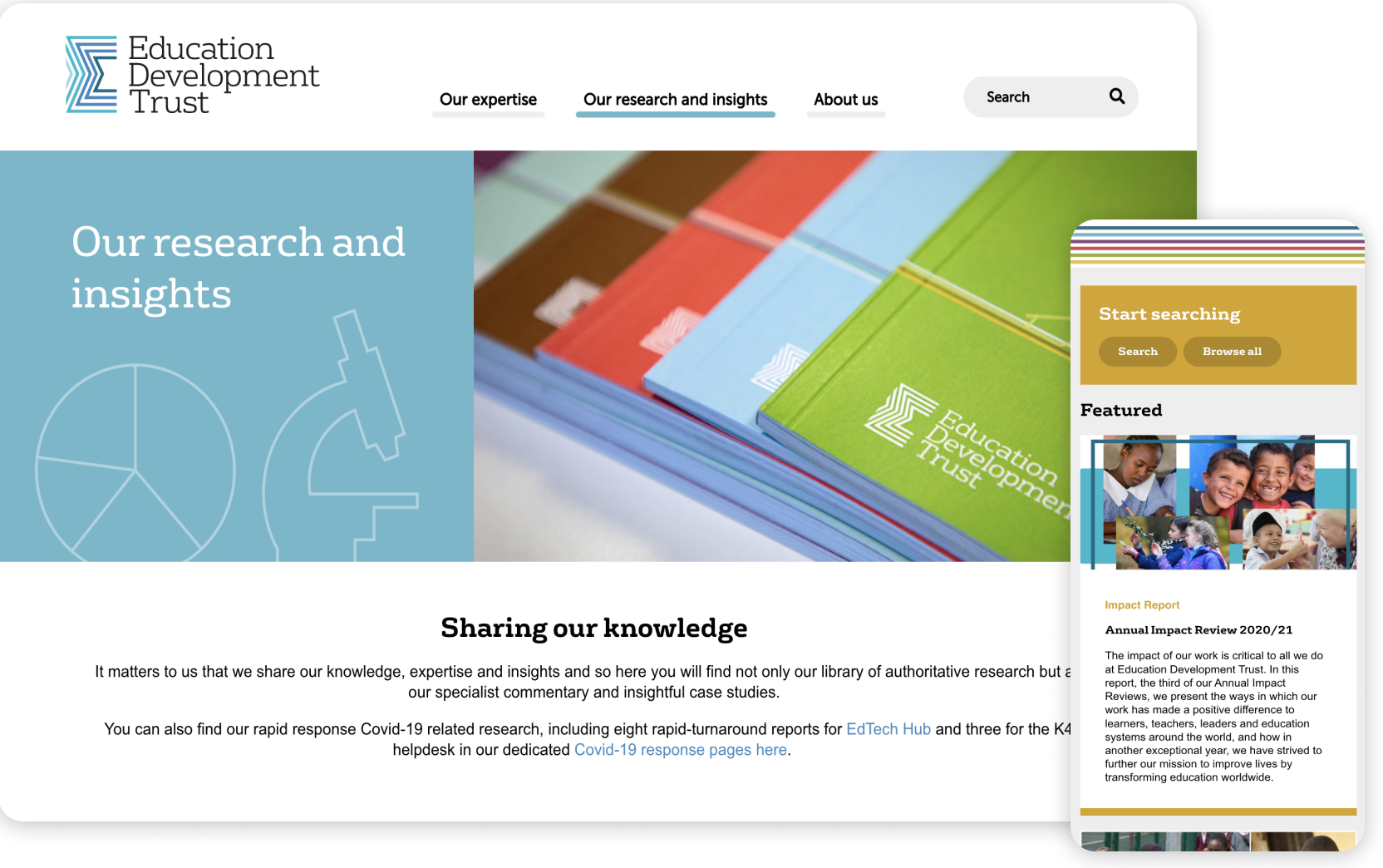 Visual design of the Educational Development Trust website