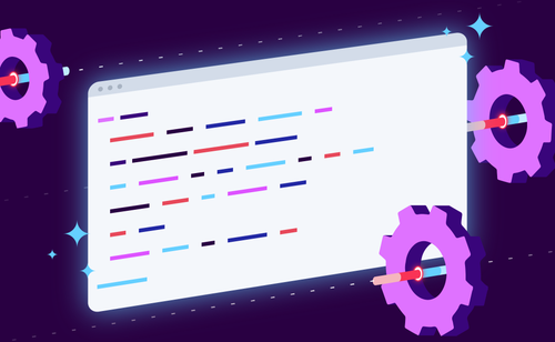 Power of Clean Code on a computer screen with gears turning around lines of code.