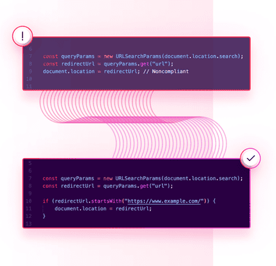 Security flaw detected by Sonar is given a suggested fix.
