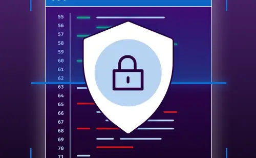 A shield depicting secure code that will be reviewed