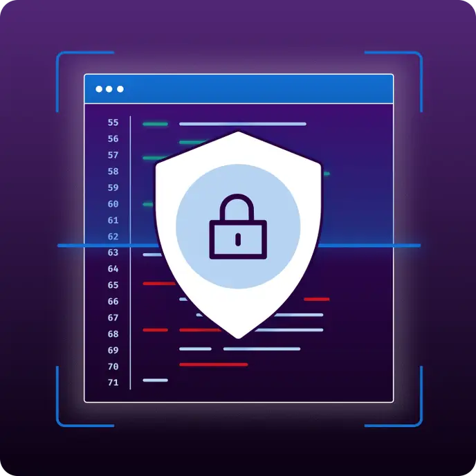 A shield depicting secure code that will be reviewed