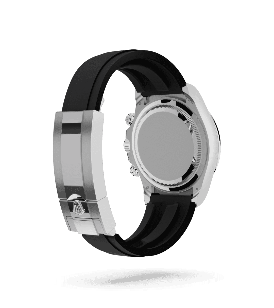 Rolex Cosmograph Daytona in Oyster, 40 mm, witgoud with a Staal en helderzwart dial, Zwarte Cerachrom-bezel uit één stuk keramiek met gevormde tachymetrische schaal bezel, and Oysterflex-band bracelet