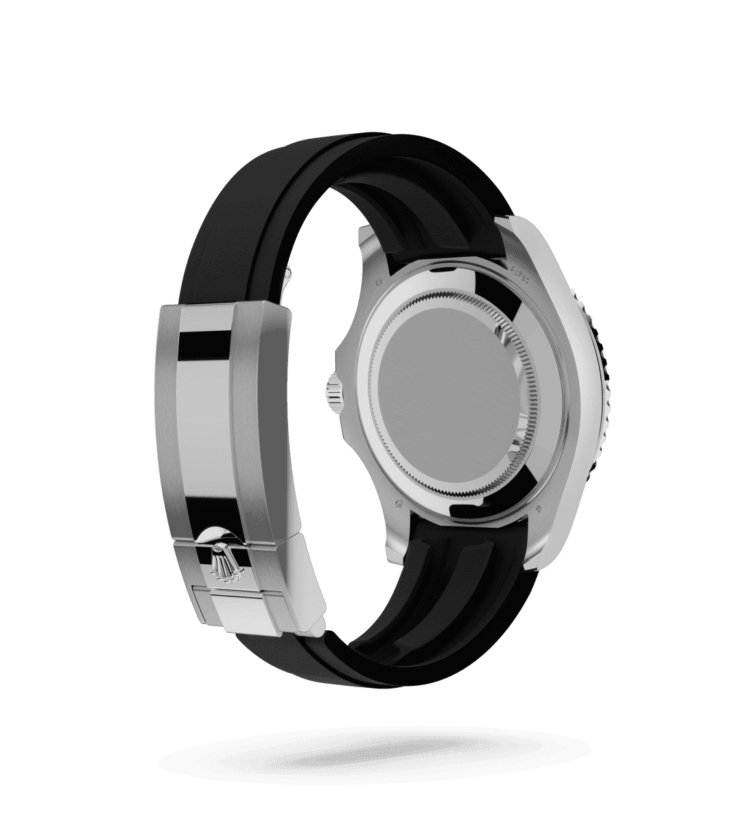 Rolex Yacht-Master 42 in Oyster, 42 mm, witgoud with a Zwart dial, Bidirectioneel draaibare bezel met 60-minutenverdeling met matzwarte keramische Cerachrom-ring, gepolijste reliëf-cijfers en schaalverdelingen bezel, and Oysterflex-band bracelet
