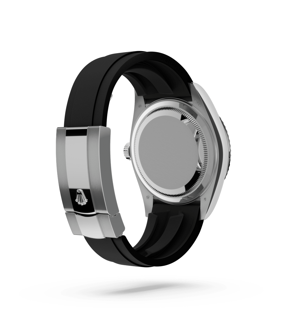 Rolex Sky-Dweller in Oyster, 42 mm, white gold with a Bright black dial, Fluted, bidirectional rotatable Rolex Ring Command bezel, and Oysterflex bracelet