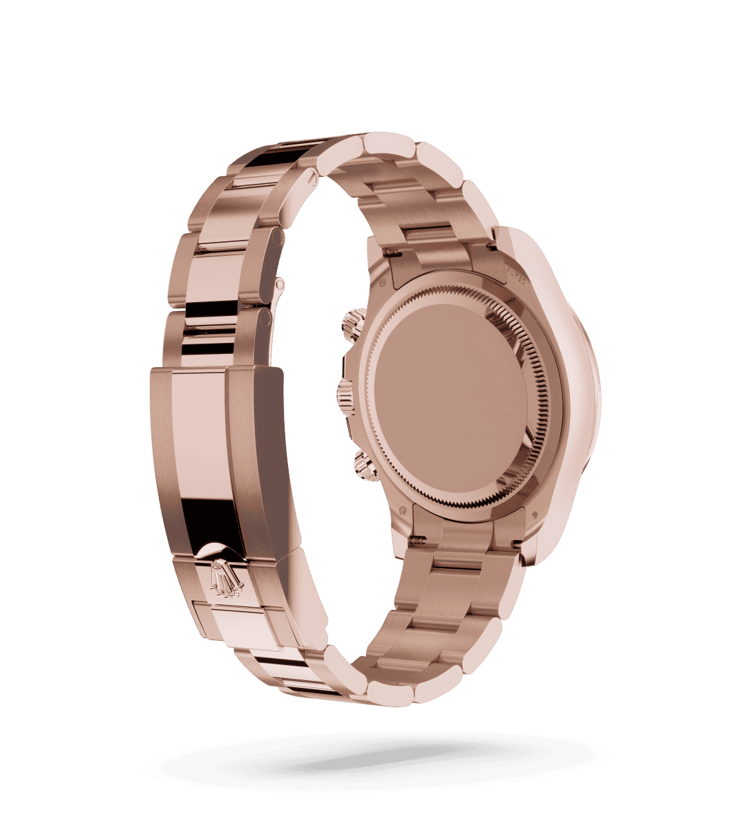 Rolex Cosmograph Daytona in Oyster, 40 mm, Everose-goud with a Helderzwart en Sundust dial, Vast, met ingegraveerde tachymetrische schaal, in 18 kt Everose-goud bezel, and Oyster, massieve driedelige schakels bracelet